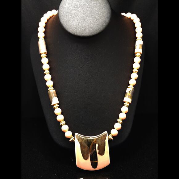 Vintage Japan Peach Bronze Necklace, Beaded Pendant, 1960s  Jewelry - Picture 4 of 10